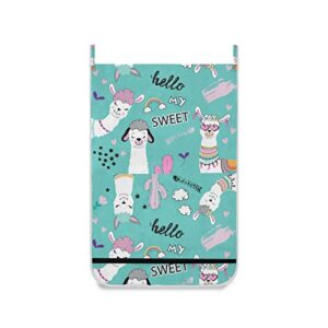 Oyihfvs Enthic Llama Alpacas Cacti Cactus Clouds On Turquoise 1PC Hanging Laundry Hamper Bag, Dirty Clothes Bag Over The Door, Wall Cloth Basket with Hooks Storage College Closet for Bathroom Bedroom