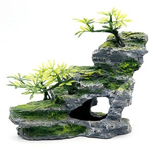 ibwell aquarium ornament rock cave landscape artificial mountain view stone with moss tree fish tank decoration (#hill a)