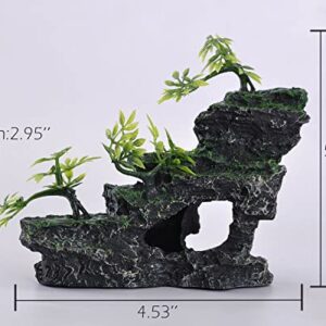 IBWell Aquarium Ornament Rock Cave Landscape Artificial Mountain View Stone with Moss Tree Fish Tank Decoration (#Hill A)