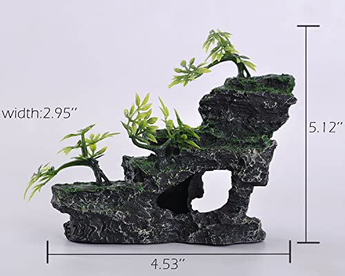 IBWell Aquarium Ornament Rock Cave Landscape Artificial Mountain View Stone with Moss Tree Fish Tank Decoration (#Hill A)