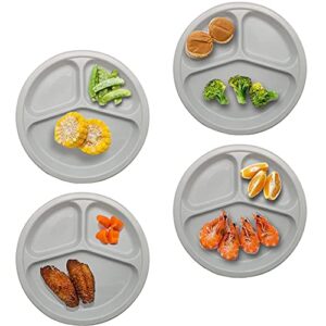 zdesign divided plates for adults(4 pack) portion control plates divided plastic plates college dorm room essential apartment essentials 9 3/4 inch reusable dishes set microwave safe(gray)