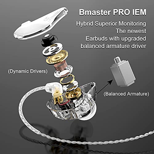 BASN in-Ear Monitors, Bmaster Triple Driver HiFi Stereo Noise-Isolating with Enhanced Bass for Musicians Stage/Audio Recording(PRO White/Black)