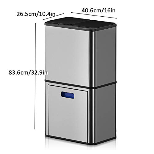 Rails Triple Stainless Steel Household Waste Bins 44L,12L+12L+20L,Indoor Bin Kitchen Soft Closure,Airtight