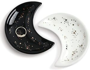 small moon jewelry dish tray, decorative ceramic trinket dish, modern accent tray for vanity（black and white ）