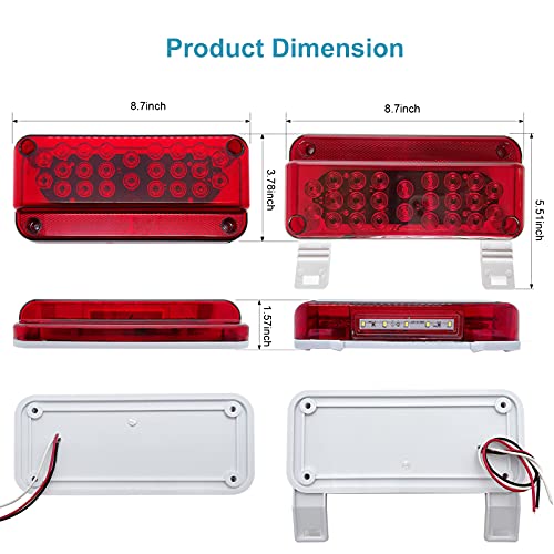 VINAUO LED Trailer Lights, RV Tail Lights LED, RV Brake Lights, RV Tail Lights Brake Stop Turn Trailer Lights, Camper Tail Lights with Red Reflex Surface Mount White Base Brackets Trailer Tail Lights