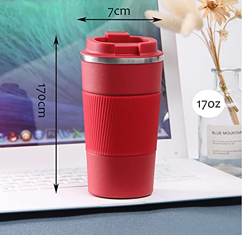 17oz Stainless Steel Vacuum Insulated Coffee Travel Mug for Ice Drink & Hot Beverage, Double Wall Travel Tumbler Cups with Spill Proof Lid, Car Thermos Gift for Men and Women (RED)