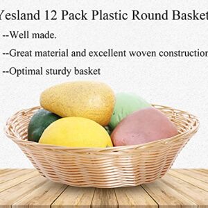 Yesland 12 Pack Plastic Round Basket Small Gift Baskets - 7 Inch Woven Bread Roll and Food Serving Baskets - Food Storage Basket Bin for Kitchen, Restaurant, Centerpiece Display, Christmas Gifts