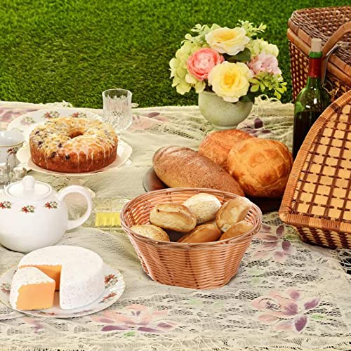 Yesland 12 Pack Plastic Round Basket Small Gift Baskets - 7 Inch Woven Bread Roll and Food Serving Baskets - Food Storage Basket Bin for Kitchen, Restaurant, Centerpiece Display, Christmas Gifts