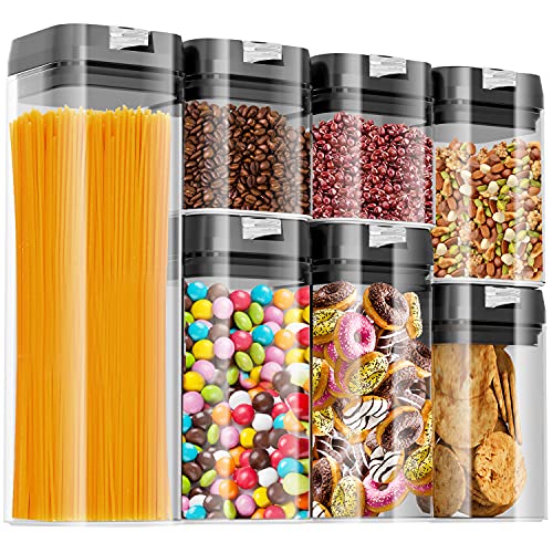 Airtight Food Storage Containers Set , Kitchen & Pantry Organization - BPA Free Plastic Dry Food Storage Containers With Easy Lock Lids - Stackable Sugar, Flour & Cereal Canisters With Labels & Marker