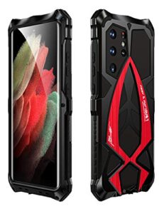 kumwum armor phone case for samsung galaxy s21 ultra military grade drop protection cover s21ultra 5g heavy duty hybrid metal bumper built-in silicone shockproof dustproof - black + red