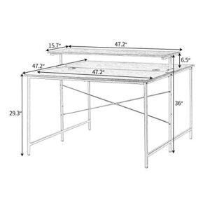 Rhomtree 47 x 47 Inch Face to Face Double Computer Desk with Monitor Shelf, Extra Large Two Person Desk with Monitor Stand, Double Workstation Home Office Desk (Brown)