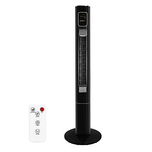 Antarctic Star Tower Fan Oscillating Fan Quiet Cooling Remote Control Powerful Standing 3 Speeds Wind Modes Bladeless Floor Fans Portable Bladeless Fan for Children Bedroom Kitchen Office BLACK