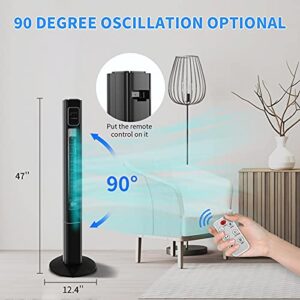 Antarctic Star Tower Fan Oscillating Fan Quiet Cooling Remote Control Powerful Standing 3 Speeds Wind Modes Bladeless Floor Fans Portable Bladeless Fan for Children Bedroom Kitchen Office BLACK