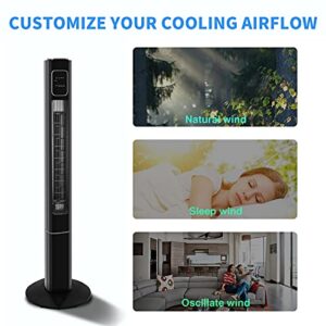 Antarctic Star Tower Fan Oscillating Fan Quiet Cooling Remote Control Powerful Standing 3 Speeds Wind Modes Bladeless Floor Fans Portable Bladeless Fan for Children Bedroom Kitchen Office BLACK