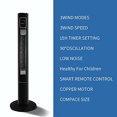 Antarctic Star Tower Fan Oscillating Fan Quiet Cooling Remote Control Powerful Standing 3 Speeds Wind Modes Bladeless Floor Fans Portable Bladeless Fan for Children Bedroom Kitchen Office BLACK