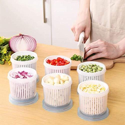 ZJGY 4 Pcs Stackable Double Layer Vegetables Sealed Keeper, Vegetable Storage Box with Filter,Drain Fresh Box,refrigerator Food Fresh Box with Drain Basket