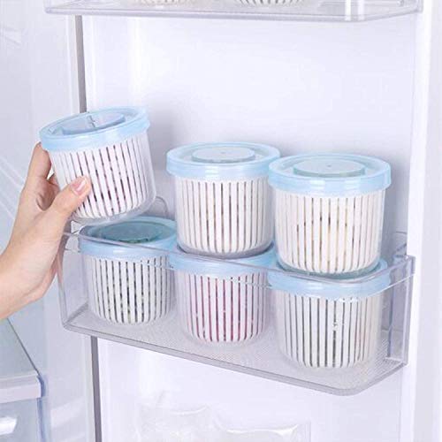 ZJGY 4 Pcs Stackable Double Layer Vegetables Sealed Keeper, Vegetable Storage Box with Filter,Drain Fresh Box,refrigerator Food Fresh Box with Drain Basket