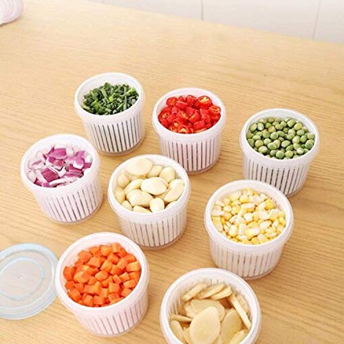 ZJGY 4 Pcs Stackable Double Layer Vegetables Sealed Keeper, Vegetable Storage Box with Filter,Drain Fresh Box,refrigerator Food Fresh Box with Drain Basket