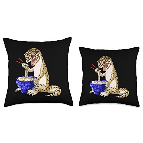 Leopard Gecko Gifts Funny Japanese Kawaii Ramen Reptile Leopard Gecko Throw Pillow, 16x16, Multicolor