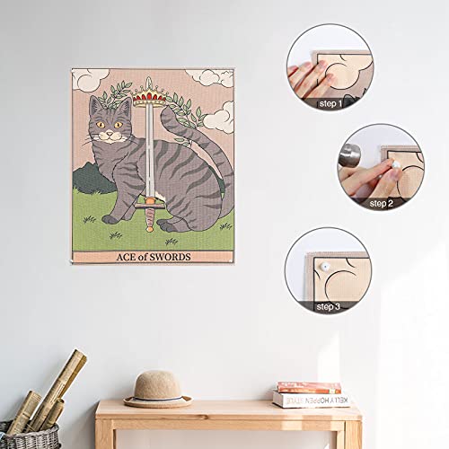 Lourny 3 Pcs Small Tarot Tapestry Wall Hanging Cute Animal Cartoon Cat Tapestries Decor for Bedroom Living Room(Swords, 12 x 16 inches)