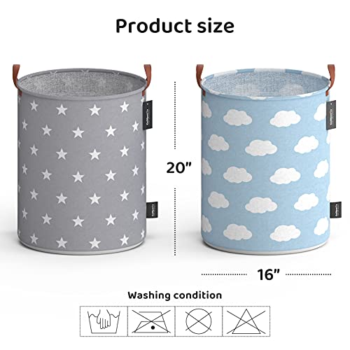 Large Laundry Hamper for Dirty Clothes, Cloths & Towels | Tall, Big Basket for Extra Loads | XL Size, Sturdy, Collapsible, Portable & Waterproof | Cute, Modern | Kids, Nursery, Girls, Baby (2 Baskets)