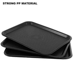SHEUTSAN 8 Packs 16 x 12 Inches Plastic Fast Food Trays, Non-Slip Rectangular Restaurant Cafeteria Serving Trays, Sturdy Black Storage Trays Food Service Trays, for Household and Business Use