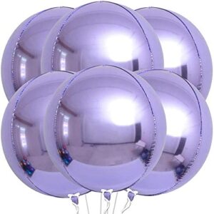 katchon, big purple foil balloons - 22 inch, pack of 6 | 360 degree 4d metallic purple balloons | lavender balloons, lavender party decorations | purple mylar balloons for purple birthday decorations
