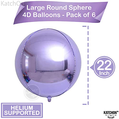 KatchOn, Big Purple Foil Balloons - 22 Inch, Pack of 6 | 360 Degree 4d Metallic Purple Balloons | Lavender Balloons, Lavender Party Decorations | Purple Mylar Balloons for Purple Birthday Decorations