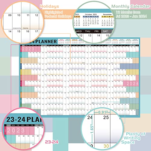 2023-2024 Yearly Wall Calendar - July 2023 - June 2024, Yearly Wall Calendar 2023-2024, 2023-2024 Wall Calendar with Holidays, 23.1" x 34.6" (Open), Year-Round Large Wall Calendar, Colorful, Thick Paper, Double-Sided Small Round Sticks