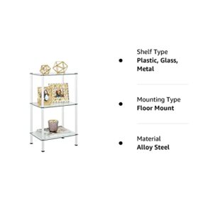 mDesign Metal/Glass 3-Tier Storage Tower, Narrow Shelving Display Unit, Open Glass Shelves; Multi-Use Stand for Living Room, Bathroom, Home Office, Hallway, Bedroom Organization - White/Clear