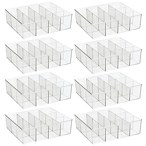 mDesign Plastic 12 Compartment Divided Drawer and Closet Storage Bin - Organizer for Scarves, Socks, Ties Bras, and Underwear - Dress Drawer, Shelf Organizer - Lumiere Collection - 8 Pack - Clear