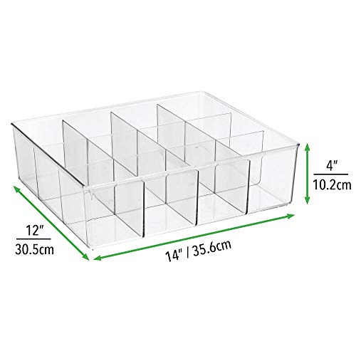 mDesign Plastic 12 Compartment Divided Drawer and Closet Storage Bin - Organizer for Scarves, Socks, Ties Bras, and Underwear - Dress Drawer, Shelf Organizer - Lumiere Collection - 8 Pack - Clear