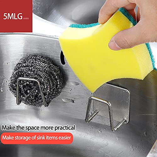 5MLGgoods Sponge Holder for Kitchen Sink Caddy, Su-304 Stainless Steel Adhesive Sponge Hook, Kitchen Bathroom Accessories Silver (3 Pcs)