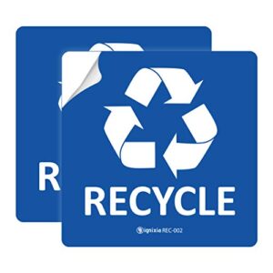 ignixia pack of 02 recycle sign decals self adhesive - recycling stickers 5 x 5 inches recycle and trash sticker for trash can with over lamination- recycle labels (blue)