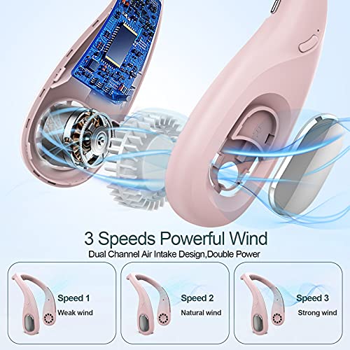 Lashahope Personal Fan,Portable Neck Fan Rechargeable,Hands-Free Bladeless Fan with Three-speed Change,360° Surround Airflow Personal Cooling Fan for Outdoor Sports Travel (Pink)