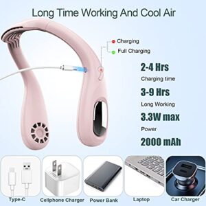 Lashahope Personal Fan,Portable Neck Fan Rechargeable,Hands-Free Bladeless Fan with Three-speed Change,360° Surround Airflow Personal Cooling Fan for Outdoor Sports Travel (Pink)