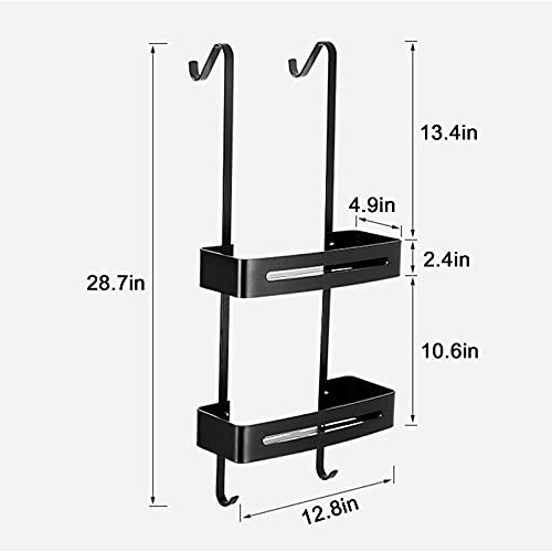 Kuyang Over the Door Shower Caddy Hanging 2-Tier Shower Organizer, Rustproof Aluminum Shower Shelf with Adhesive (No Drilling), Bathroom Storage Rack with Hook and Basket