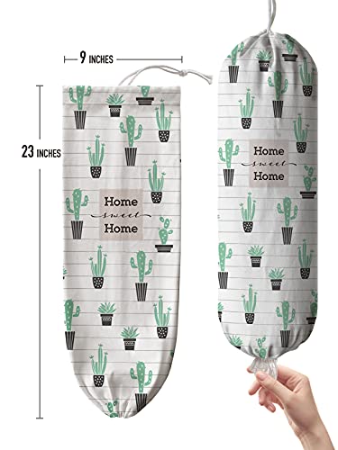 Hglian Cactus Plastic Grocery Bag Holder and Dispenser,Large Hanging Garbage Shopping Trash Bags Organizer Storage,Cute Cactus Kitchen Decor,Gifts for Women Mom Grandma