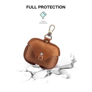 AirPods Leather Case, MRPLUM Genuine Leather Pro Protective Portable Shockproof Cases Cover with Key Chain Compatible with Airpods Pro Charging Case (Brown)