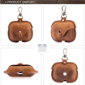 AirPods Leather Case, MRPLUM Genuine Leather Pro Protective Portable Shockproof Cases Cover with Key Chain Compatible with Airpods Pro Charging Case (Brown)
