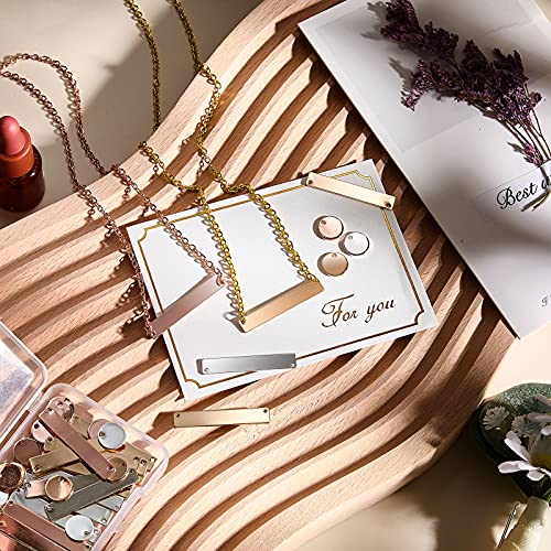 30 Pieces Metal Stamping Blank Tag Pendants, Includes 15 Rectangle Stamping Blank Bar Charms Horizontal Brass Tag Necklace For Jewellery and 15 Round Blank Name Plate Pendant for DIY Craft (Gold, Silver, Rose Gold)