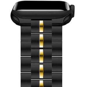 ownace compatible for apple watch band 42mm/44mm/45mm/49mm men series8/ 7/1/2/3/4/5/6/se, upgraded version solid stainless steel metal replacement iwatch bands (42mm/44mm-black and gold)