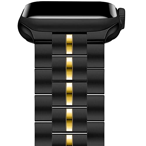 ownace compatible for Apple Watch Band 42mm/44mm/45mm/49mm men Series8/ 7/1/2/3/4/5/6/SE, Upgraded Version Solid Stainless Steel Metal Replacement iWatch Bands (42mm/44mm-Black and Gold)