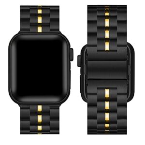 ownace compatible for Apple Watch Band 42mm/44mm/45mm/49mm men Series8/ 7/1/2/3/4/5/6/SE, Upgraded Version Solid Stainless Steel Metal Replacement iWatch Bands (42mm/44mm-Black and Gold)