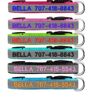 reflective personalized dog collar - custom embroidered dog collars with pet name and phone number for boy and girl dogs, 4 adjustable sizes, xsmall,small, medium and large