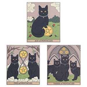 lourny 3 pcs small tarot tapestry wall hanging cute animal cartoon cat tapestries decor for bedroom living room(pentacles, 18 x 20 inches)