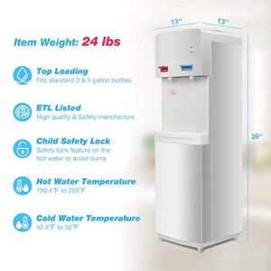 LUCKYERMORE 5 Gallon Water Cooler Dispenser Top Loading Hot and Clod Water Dispenser Freestanding with Child Safety Lock, Removable Drip Tray, ETL Listed