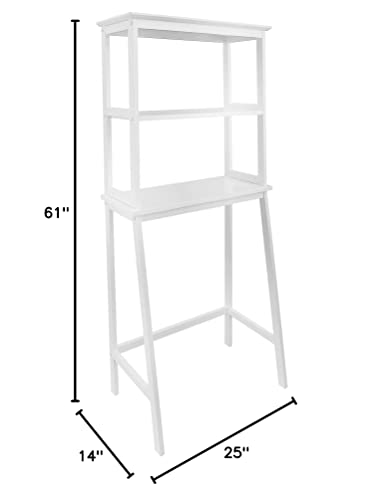 Casual Home Spacesaver 100% Solid Wood Over The Toilet Rack with Shelves - White