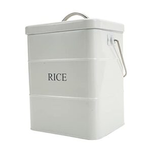 xbopetda metal rice storage box, square rice container with lid and handle, sealed food storage bin for kitchen, countertop organizer jar for rice flour soybean grain cereal-white