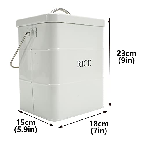 Xbopetda Metal Rice Storage Box, Square Rice Container with Lid and handle, Sealed Food Storage Bin for Kitchen, Countertop Organizer Jar for Rice Flour Soybean Grain Cereal-White